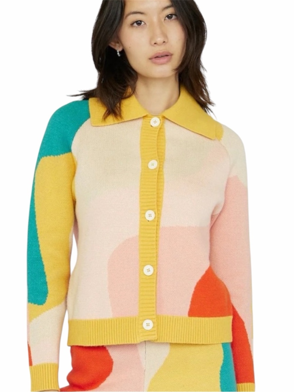 YITAI New Wave Abstract Colorblock Cardigan Sweater XS